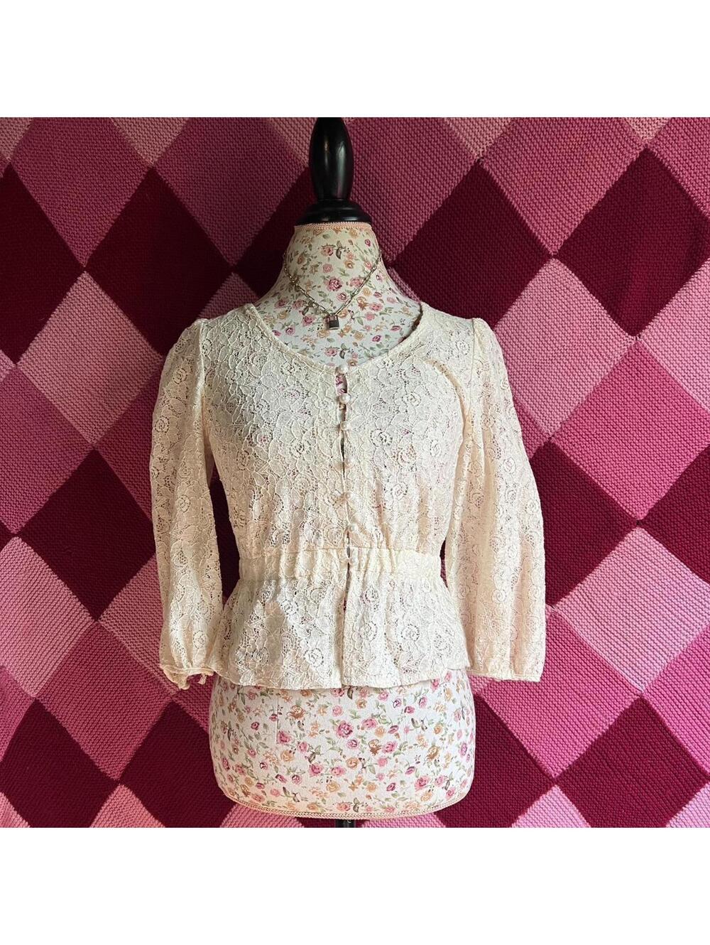 vintage cream lace long sleeve blouse top